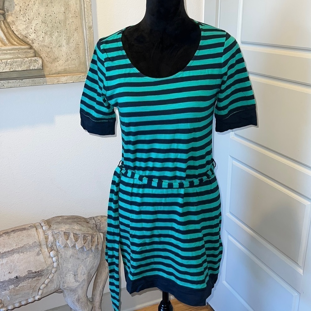 Banana Republic green navy blue stripes mini 100% cotton dress‎